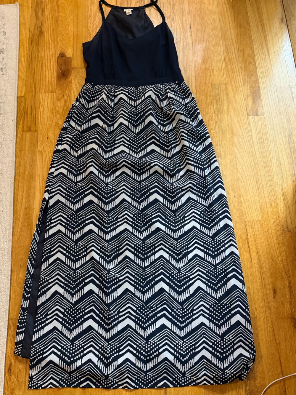 J. Crew Navy and White Chevron Maxi Dress